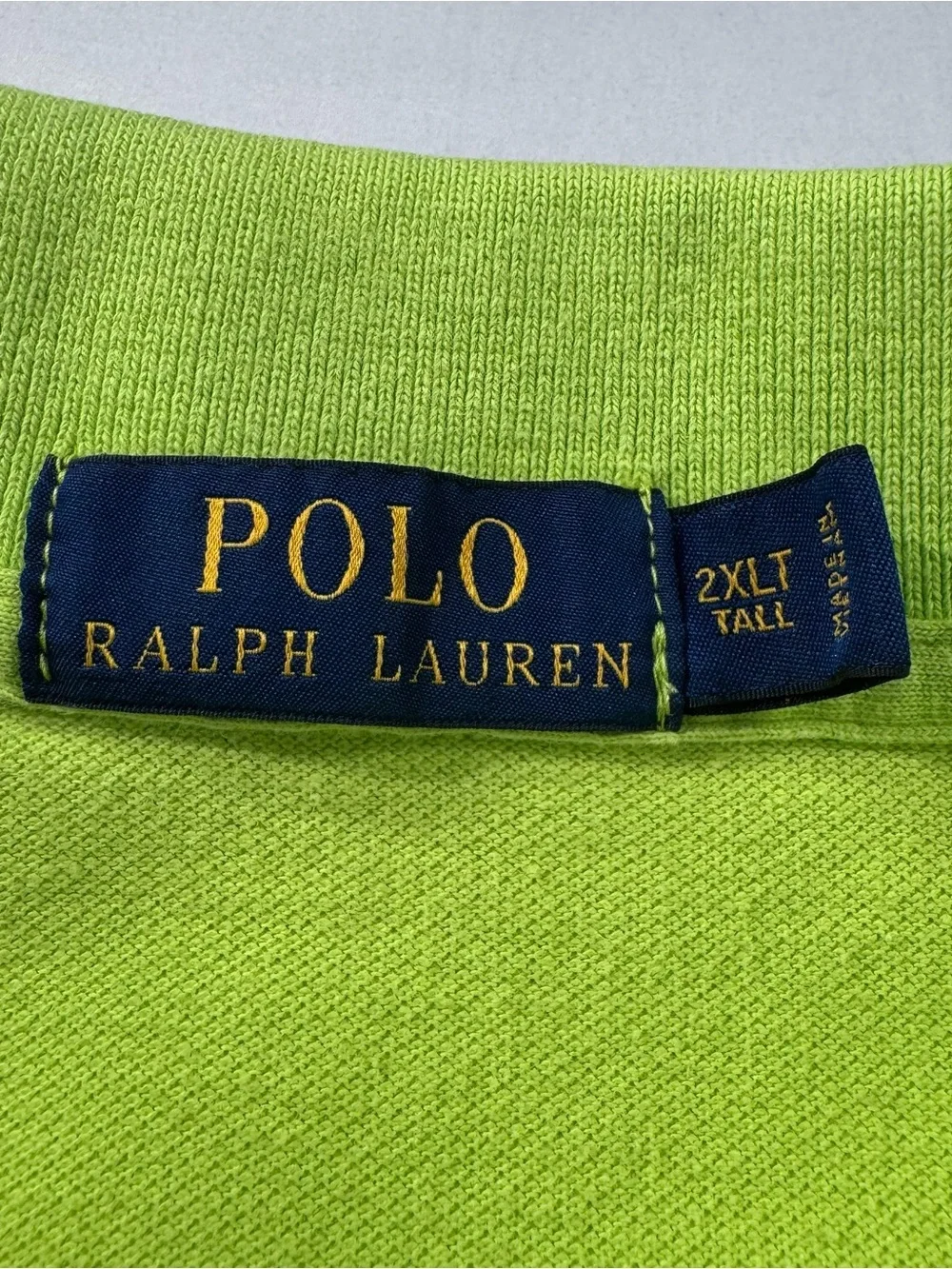 POLO by Ralph Lauren Men’s 100% Cotton, Solid Lime Green w/Orange Logo, 2XLT